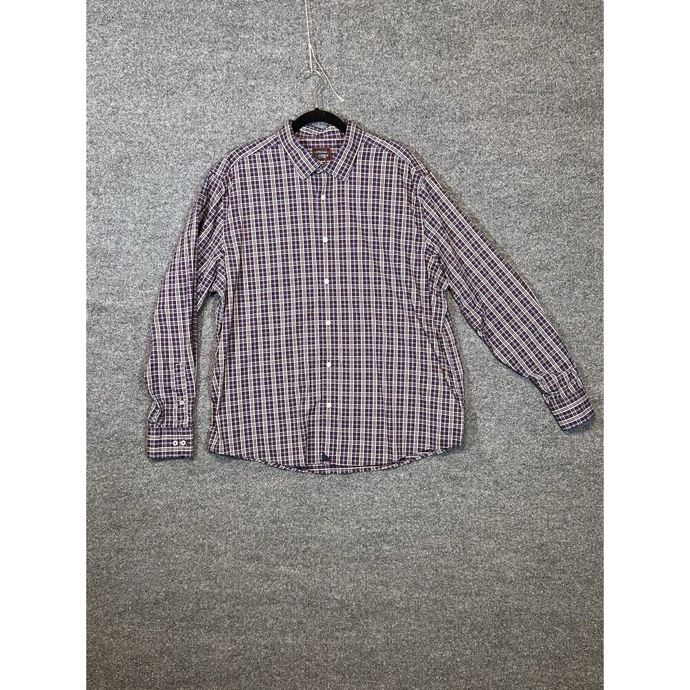 UNTUCKit Millbrook Stretch Performance Maroon Blue Plaid Long Sleeve Shirt 2XL